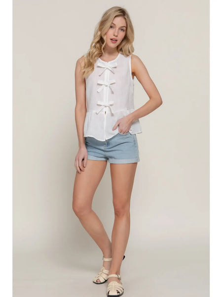 Front Bow Linen Top