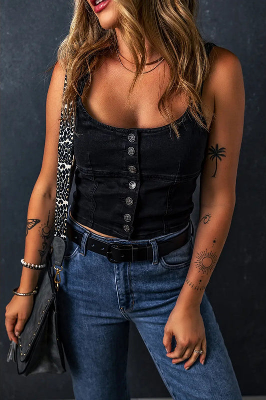 Cropped Denim Tank Top