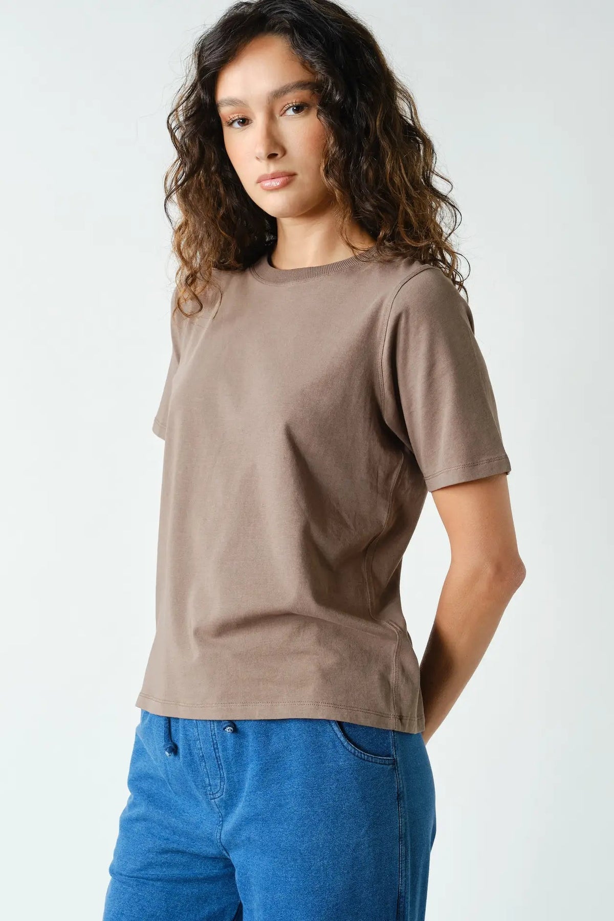 woman in tee and jeans