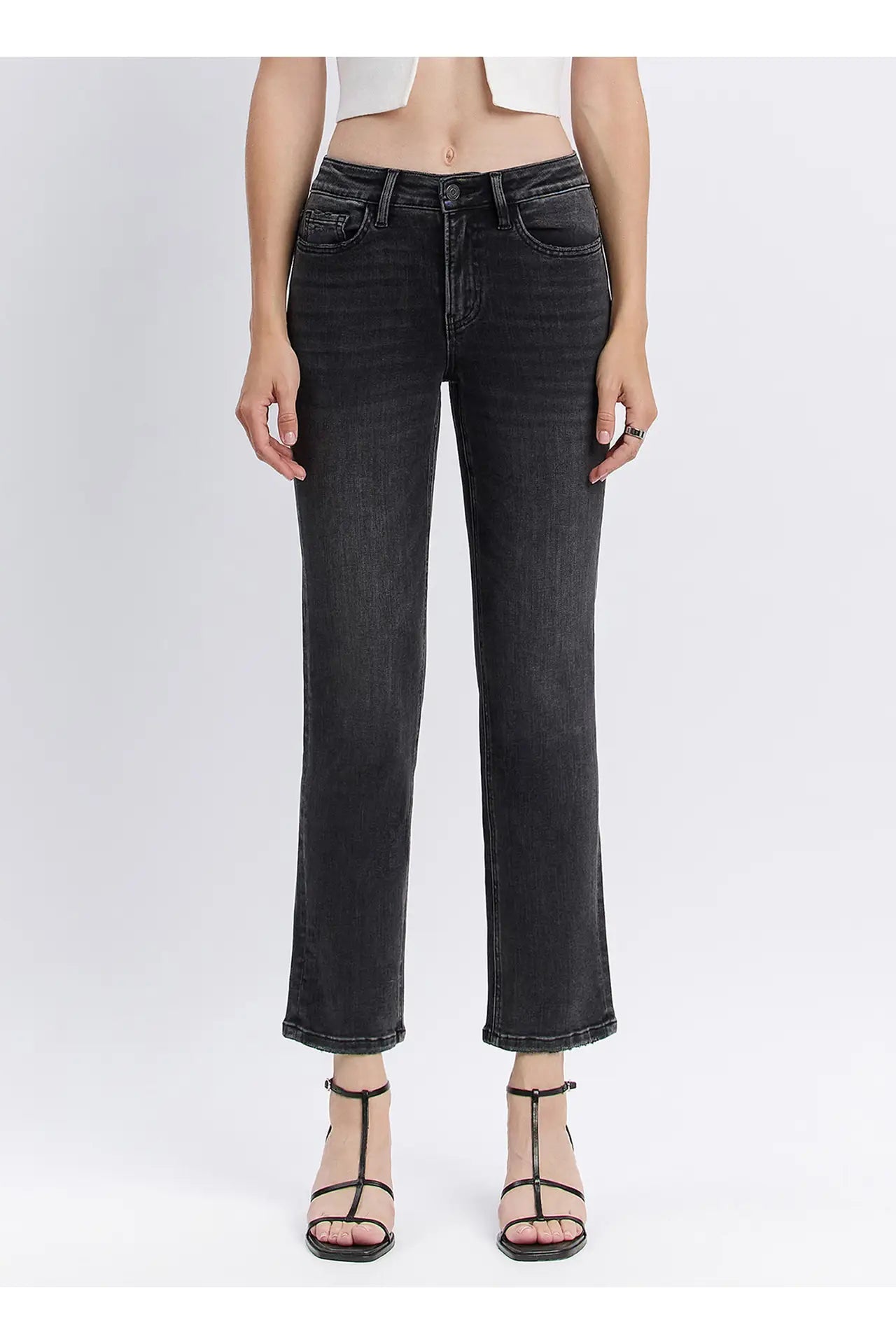 High Rise Ankle Straight Jeans