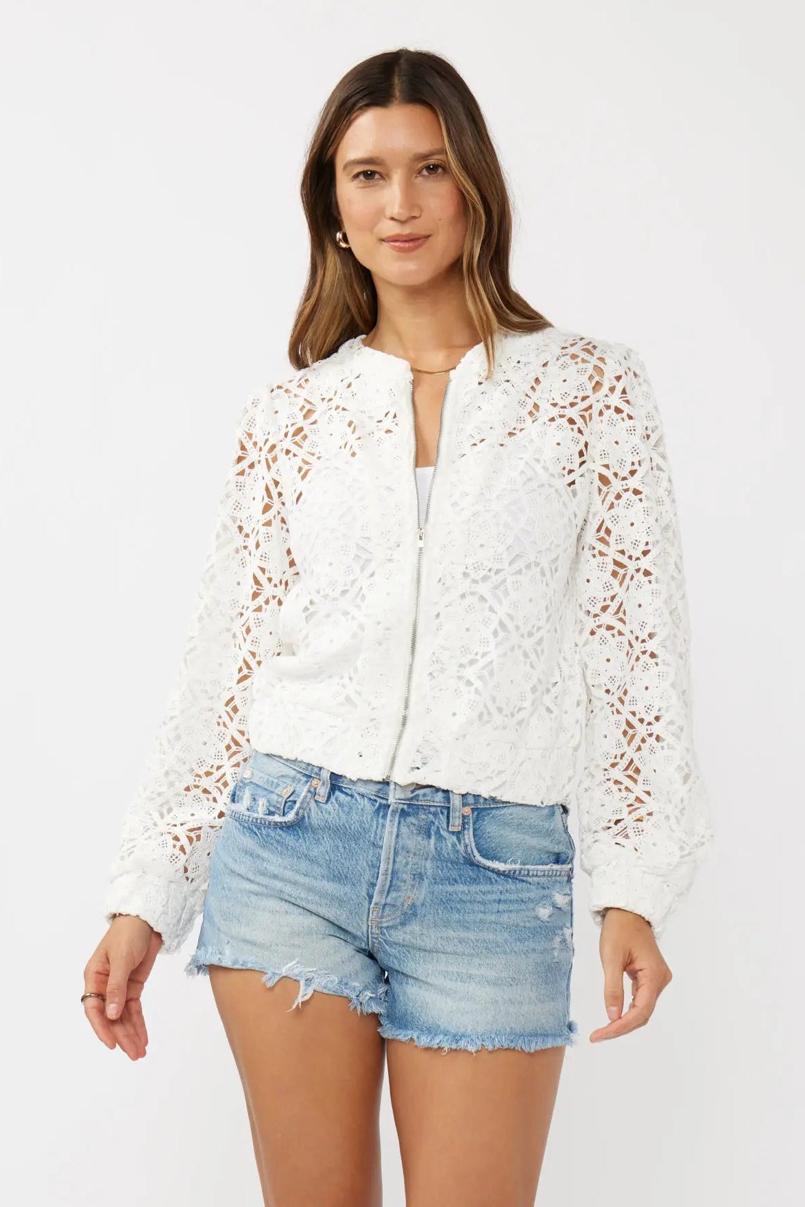 Floral Crochet Lace Bomber Jacket
