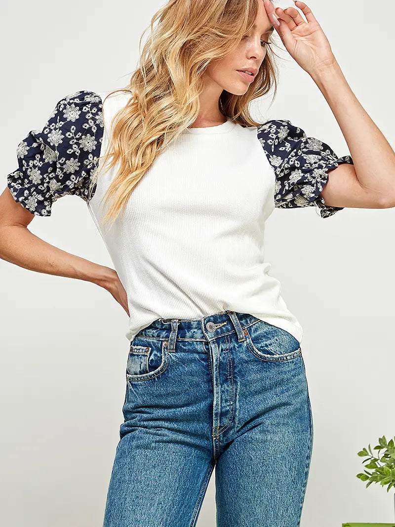 Flora Contrast Puff Sleeve Top