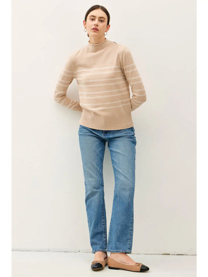 Double Striped Mock Neck Sweater
