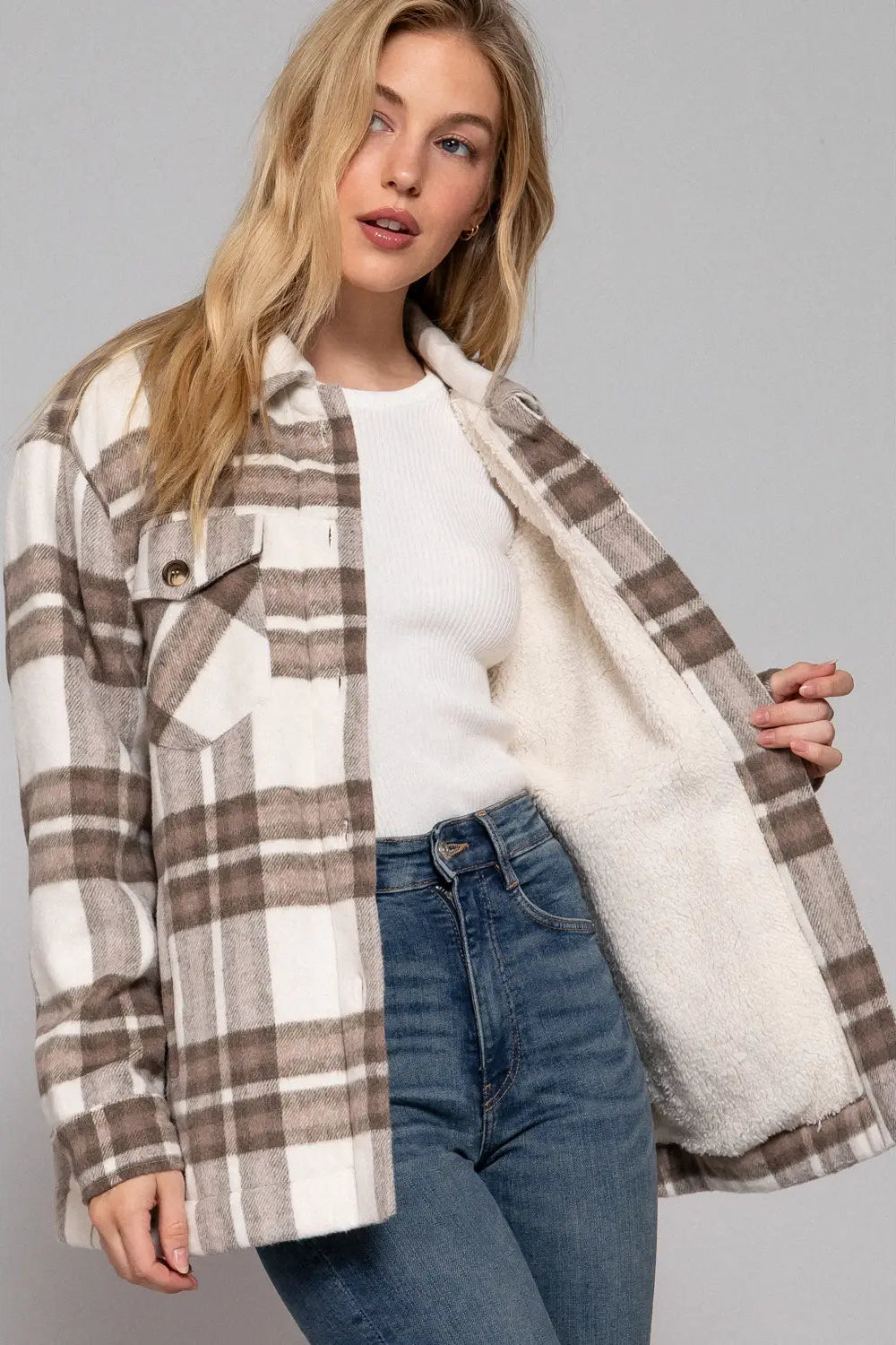 Plaid Jacket with Faux Fur Inside