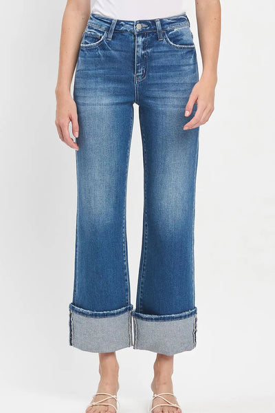 90's Vintage Super High Rise Cuffed Flare Jeans
