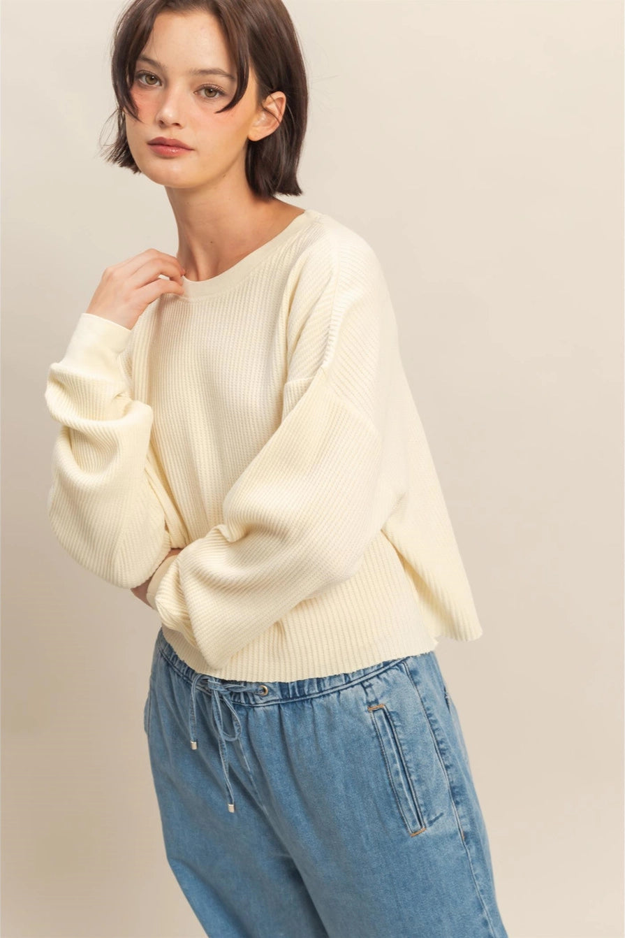 Mineral Washed Waffle Long Sleeve Top