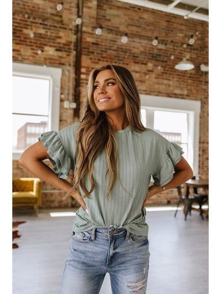Heather Ruffle Sleeve Textured Blouse