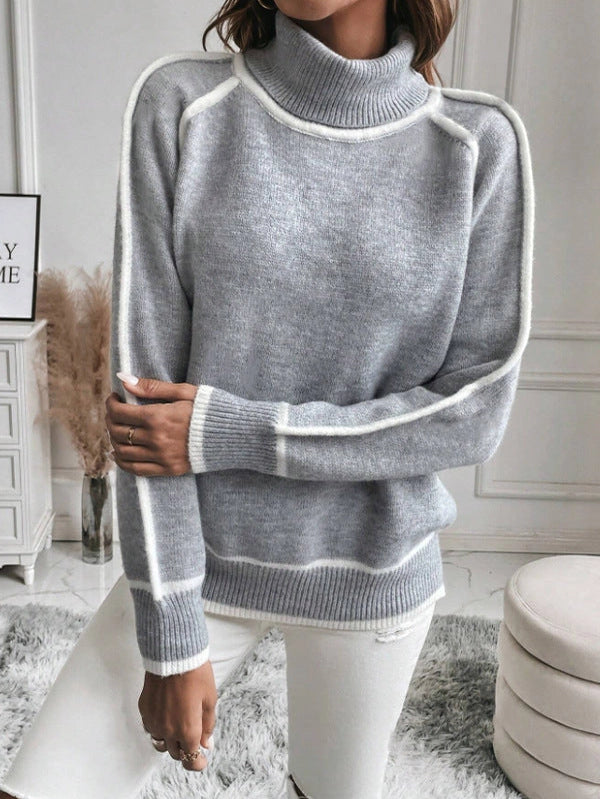 Contrast Color High Neck Sweater