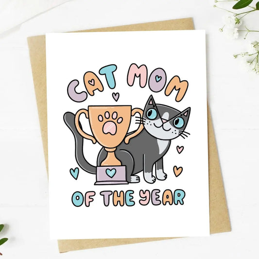 cat mom of the year greeting card 