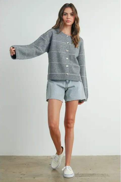 Button Front Striped Cardigan