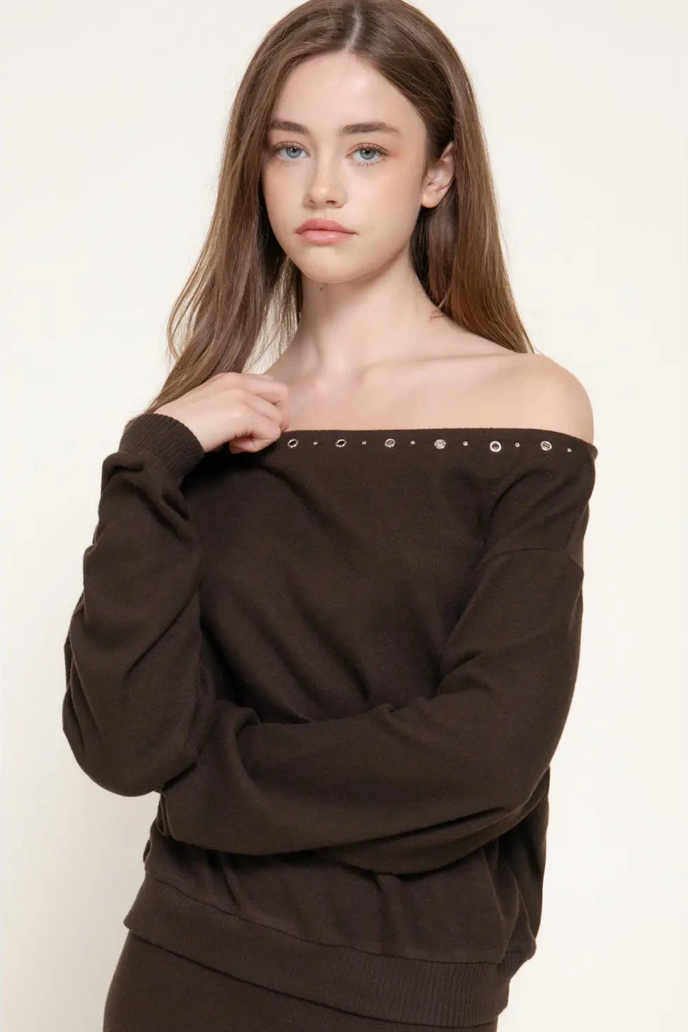 woman in off shoulder top 