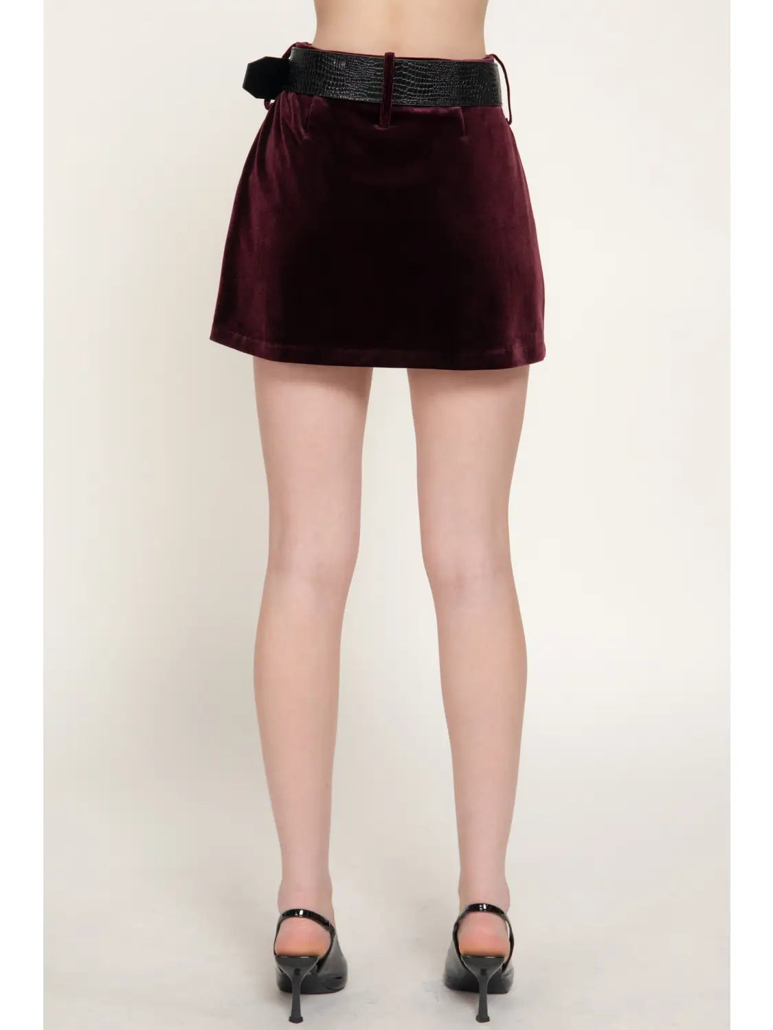 Crocodile Belted Velvet Mini Skirt