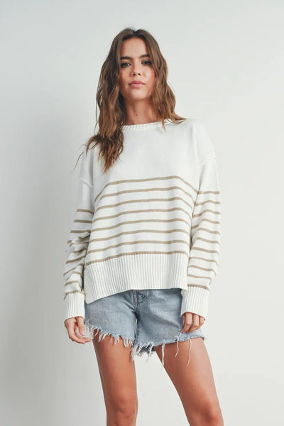 Drop Shoulder Striped Sweater