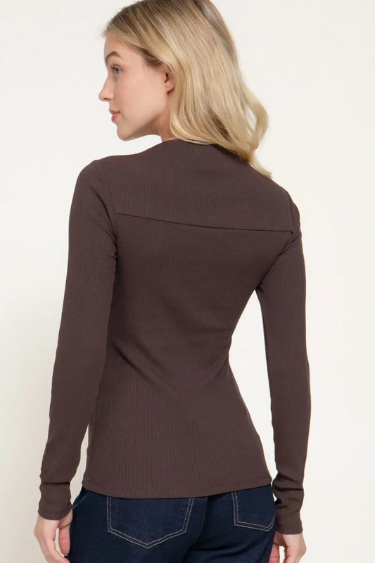 woman in long sleeve tee