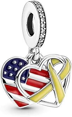 Pandora Heart, Flag & Remembrance Ribbon Double Dangle Charm