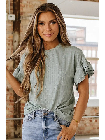 Heather Ruffle Sleeve Textured Blouse