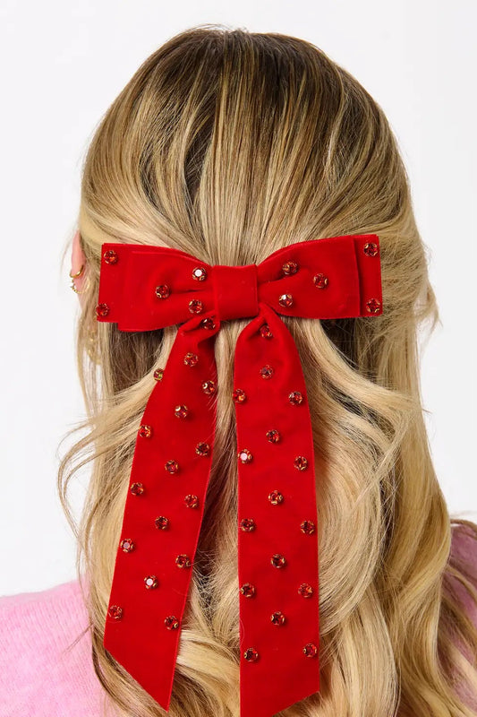 Velvet and Rhinestones Bow Clip