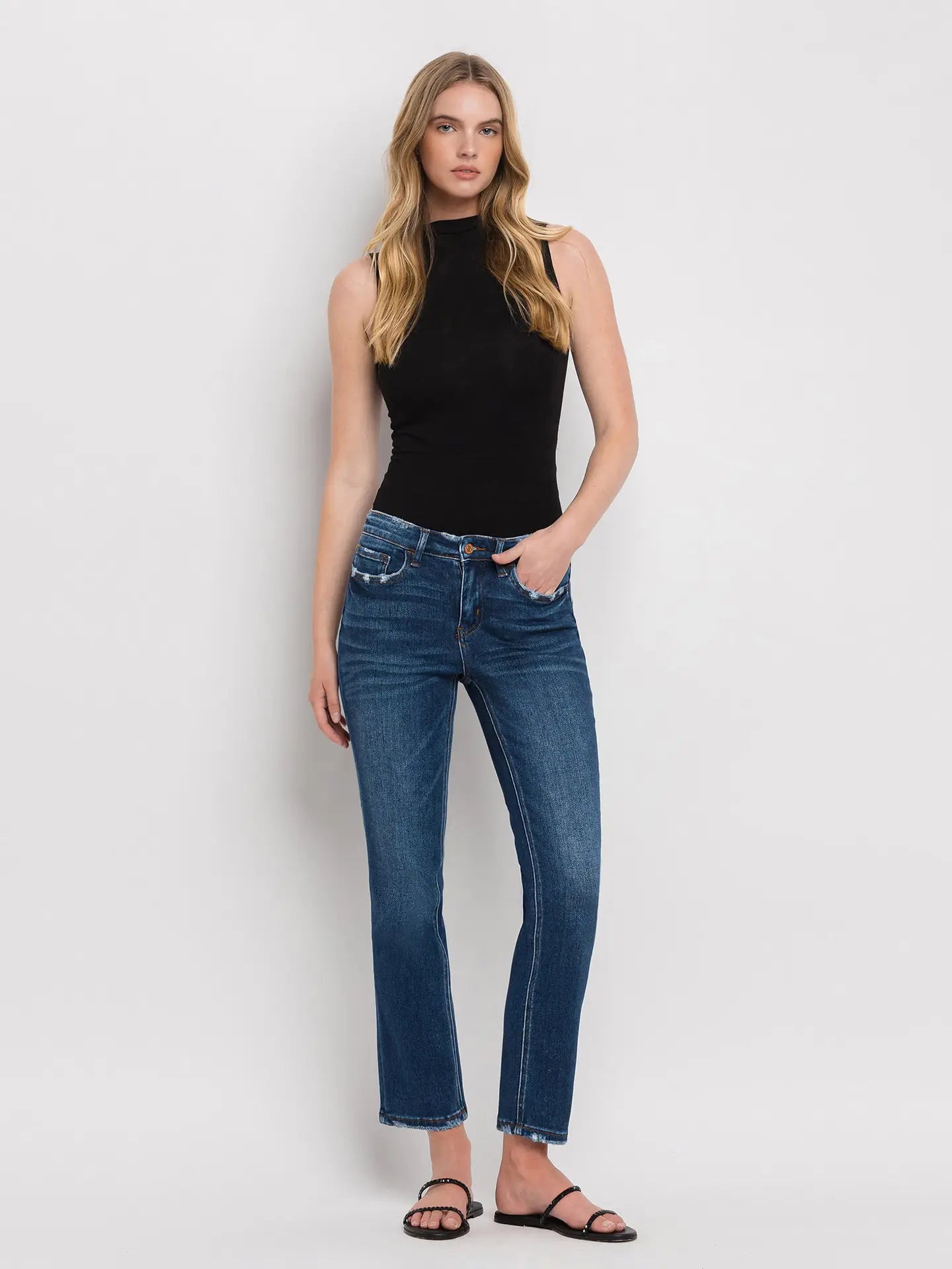 Mid Rise Ankle Slim Straight Jeans