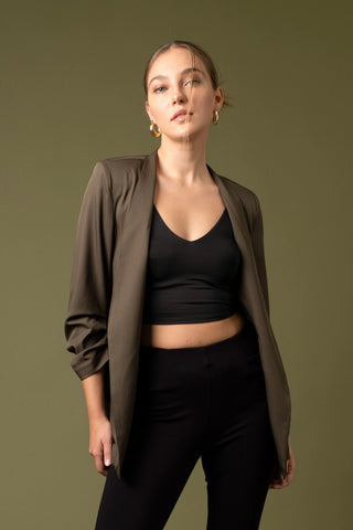 Ruched Sleeve Longline Blazer