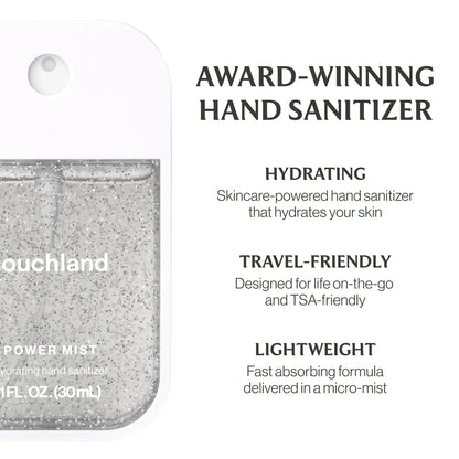 Hand sanitizer packaging with text highlighting features on a white background