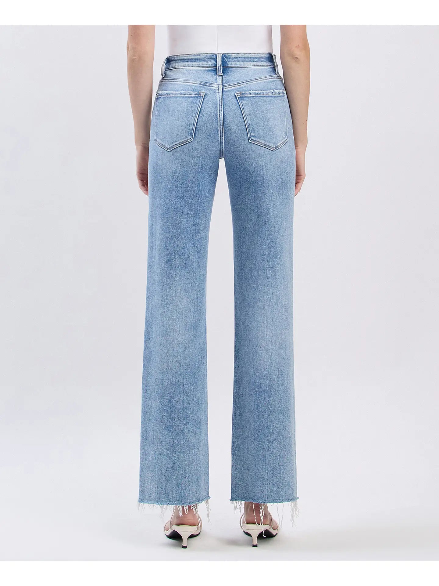 High Rise Distressed Slim Wide Jeans