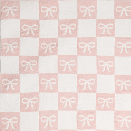 Ribbon and Checkered Cozy Soft Throw Blanket