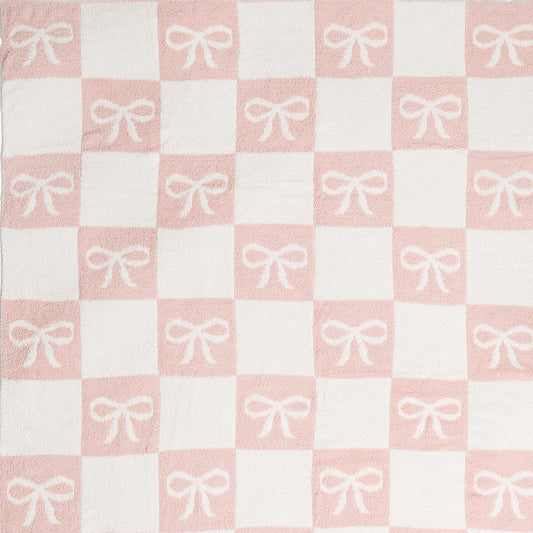 Ribbon and Checkered Cozy Soft Throw Blanket