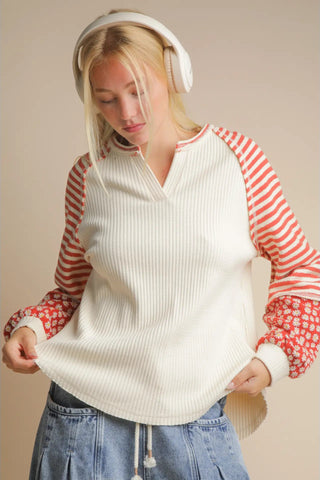 Floral & Stripe Knit Top