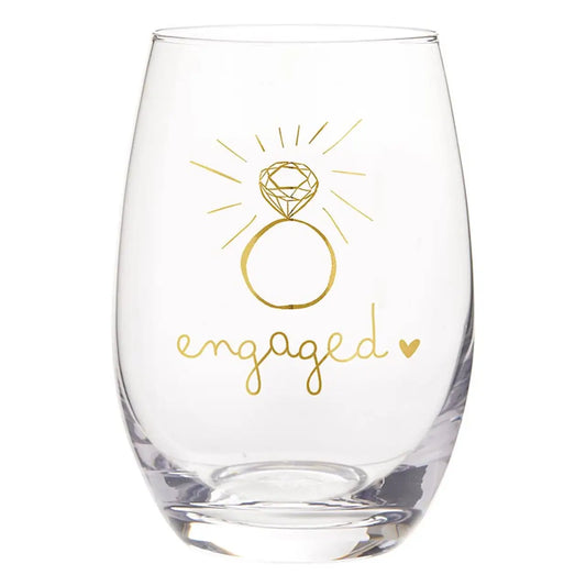 Gold Foil Stemless Wine Glass - Engaged