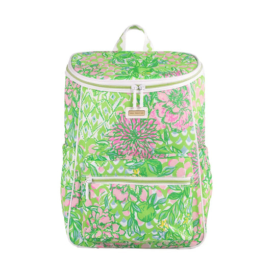 Floral patterned backpack on a white background
