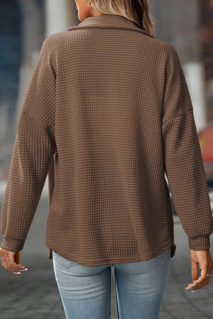 Waffle Knit Button-Up