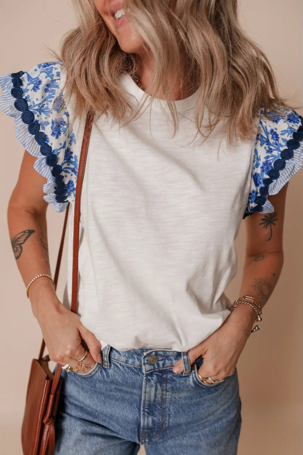 Flutter Sleeve Patchwork Blouse