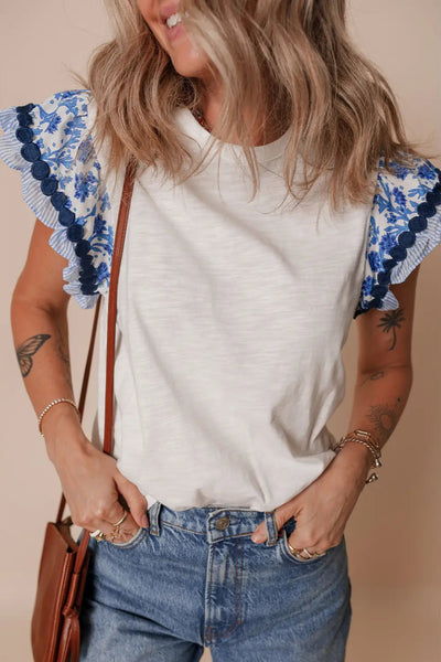 Flutter Sleeve Patchwork Blouse