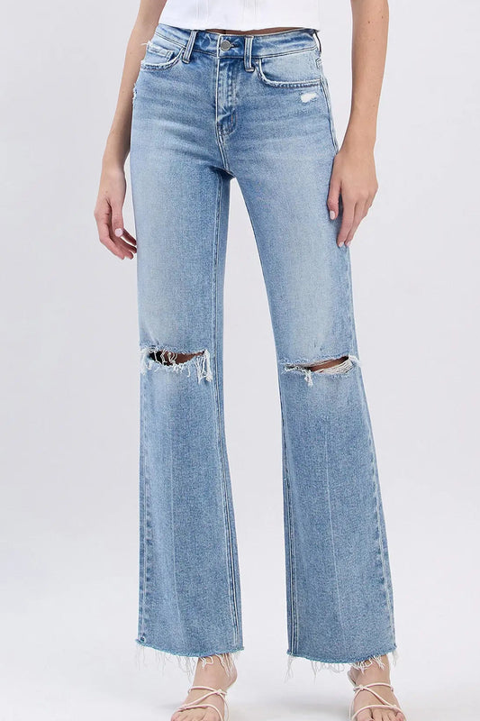 High Rise Distressed Slim Wide Jeans