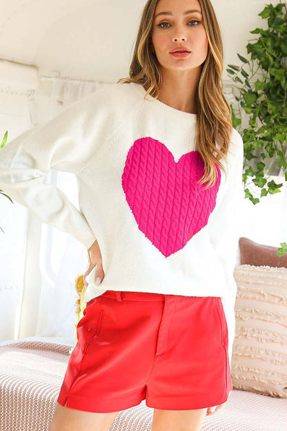 Cable Knit Heart Sweater