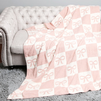 Ribbon and Checkered Cozy Soft Throw Blanket