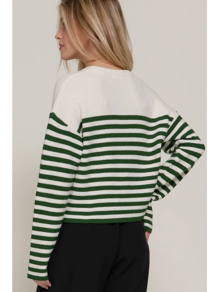 Pearl Bow Detail Stripe Sweater