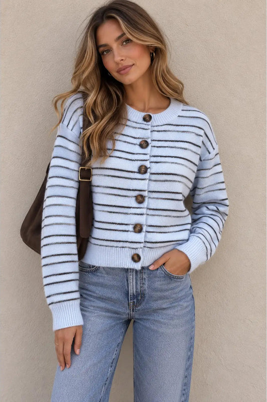 woman in striped cardigan
