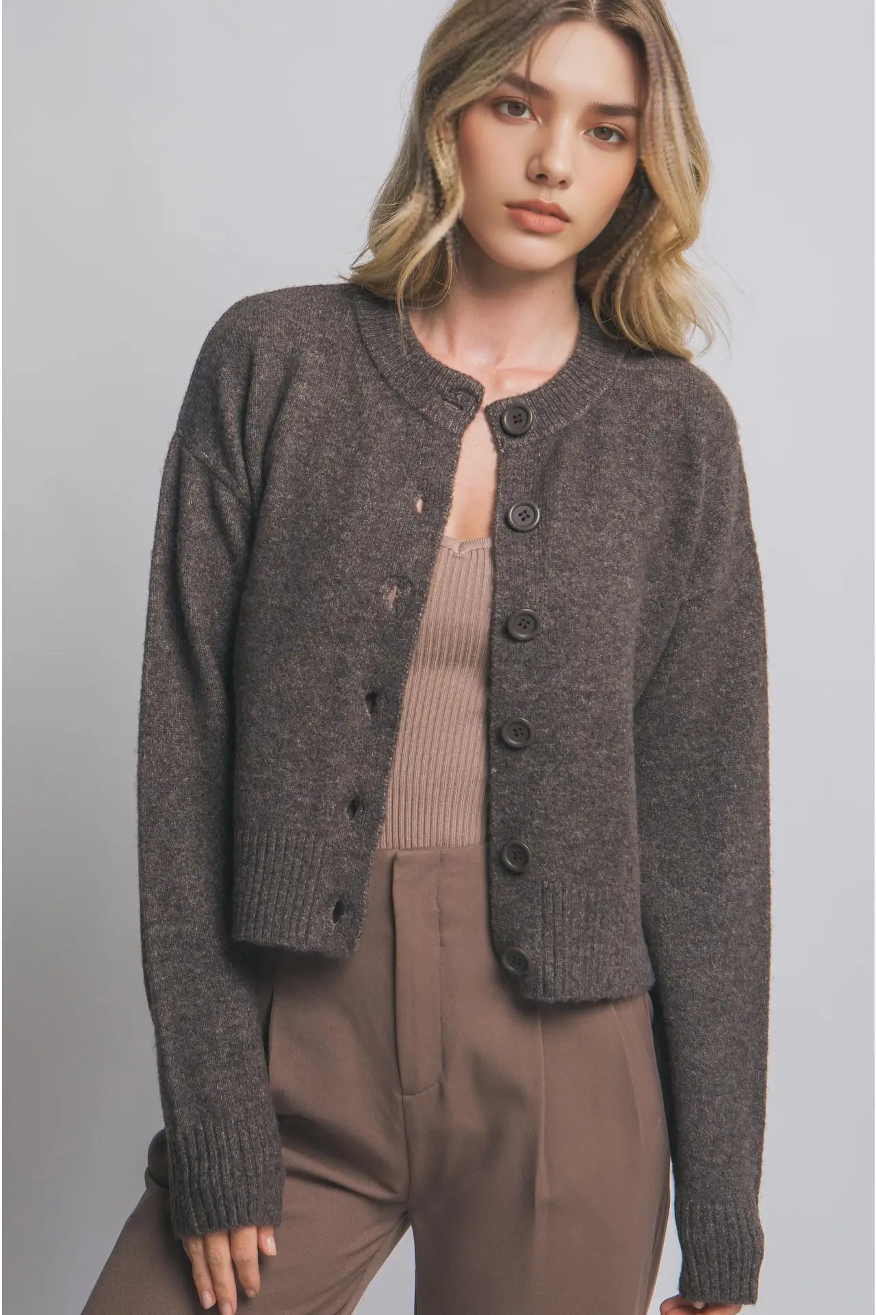Crew Neck Button Cardigan