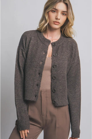 Crew Neck Button Cardigan