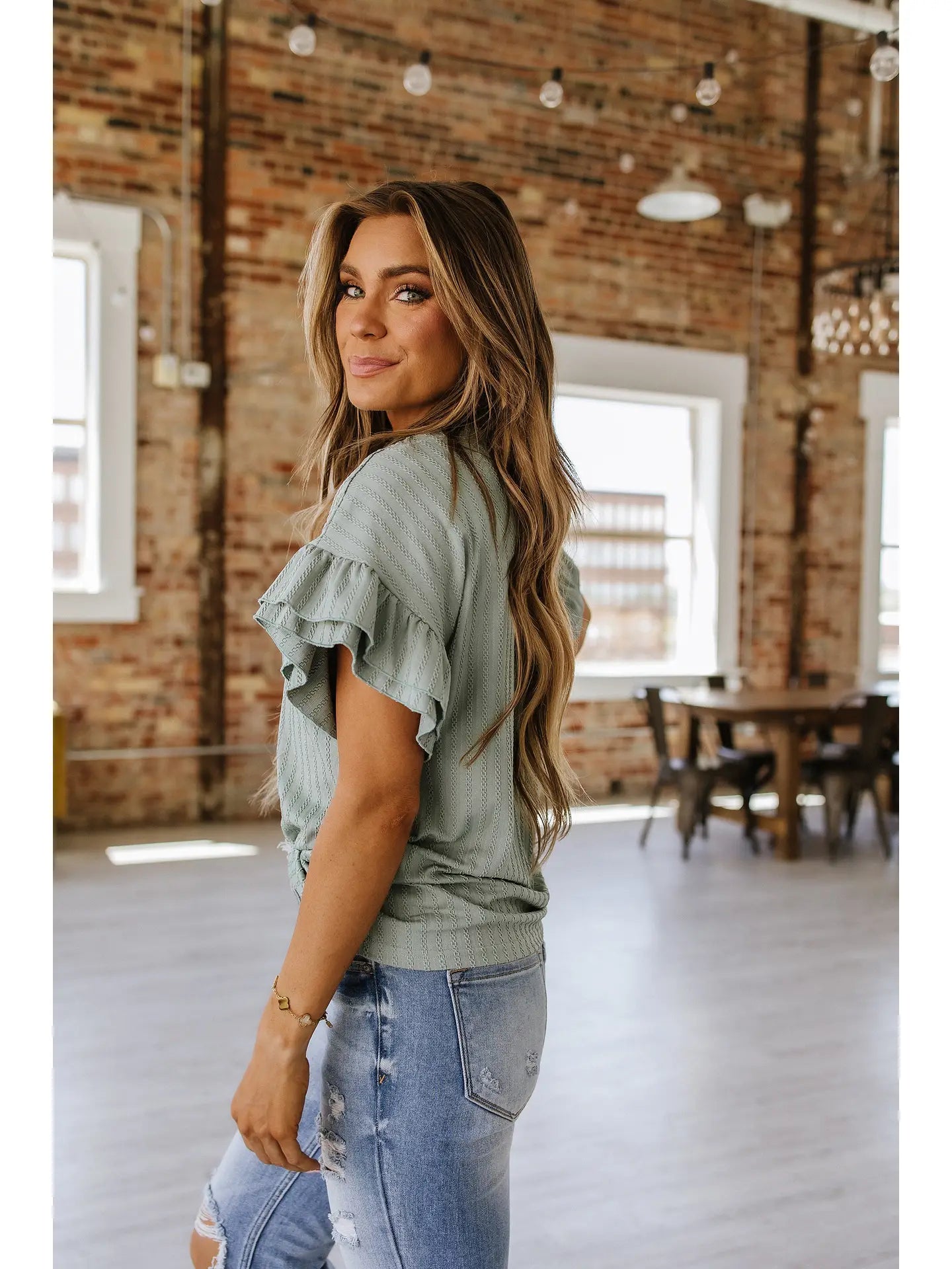 Heather Ruffle Sleeve Textured Blouse