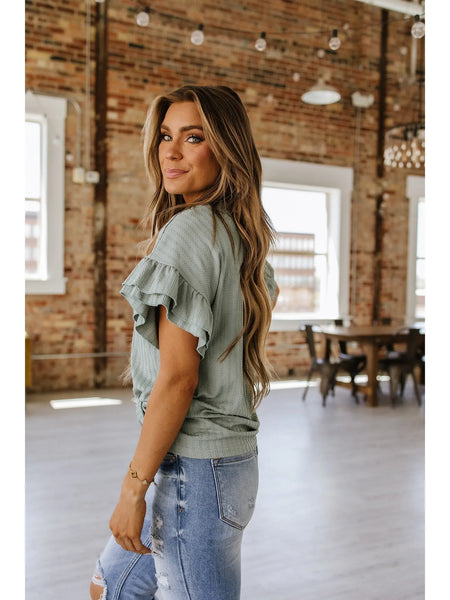 Heather Ruffle Sleeve Textured Blouse