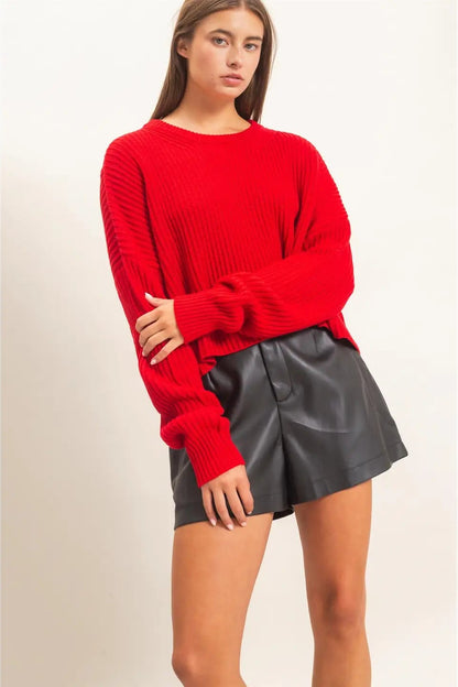 woman wearing red cropped sweater
