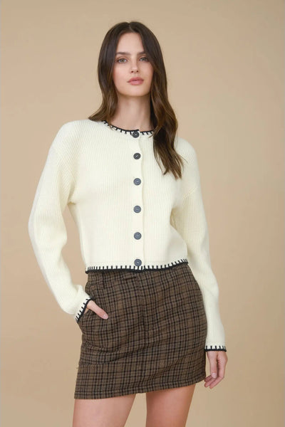 Contrast Stitch Trim Cardigan