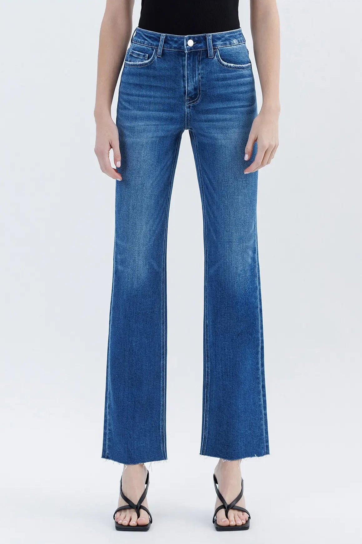 person in medium wash denim