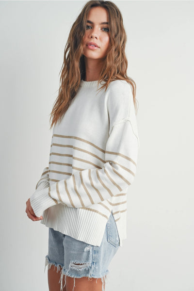 Drop Shoulder Striped Sweater
