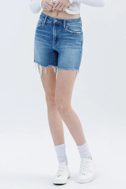 High Rise Raw Hem Boyfriend Shorts