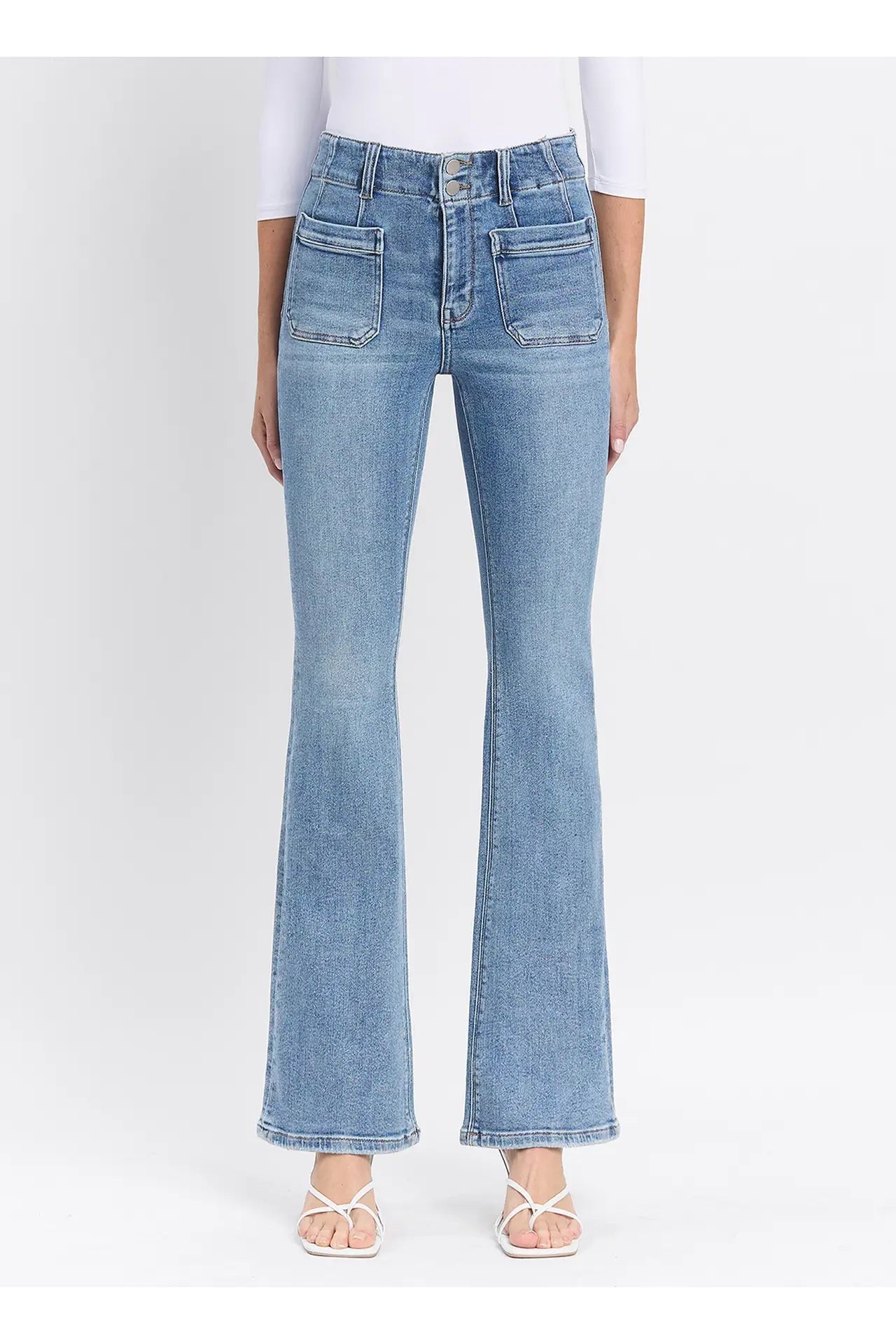 High Rise Front Pocket Flare Jeans