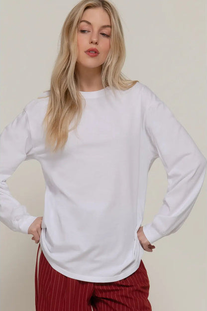 Long Sleeve Round Neck Cotton Tee