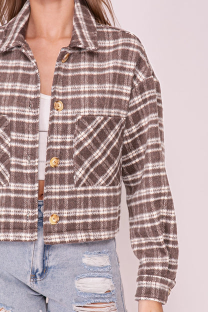 close up of plaid shacket